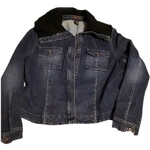 Kikit Blue Jean Denim Jacket with Black Warm Sweater Collar